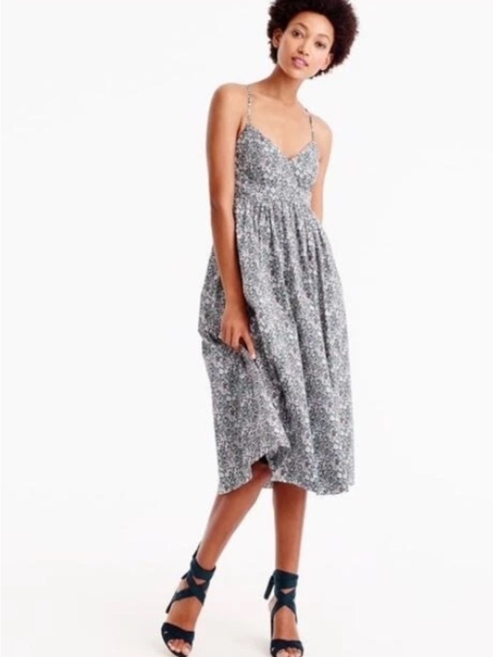 J. Crew Liberty Fabric Blue Floral Spaghetti-Strap Midi Dress Size 8/Medium